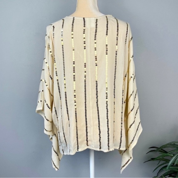 By Together Boutique Poncho with Gold Sequins Stripes Butterfly Blouse Tunic - Picture 4 of 7